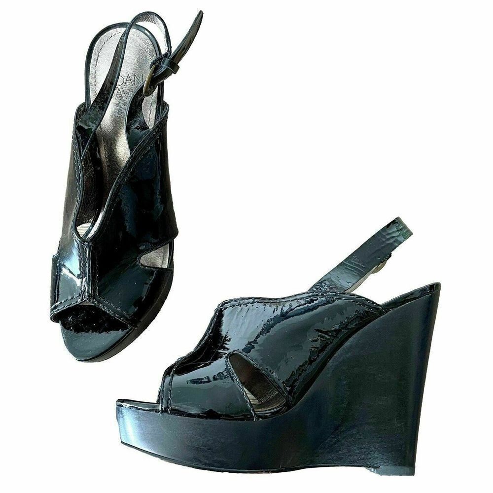 Joan & David Womens Avery Wedges Black Patent Leather Peep Toes Shoes 6.5 M - Picture 2 of 10